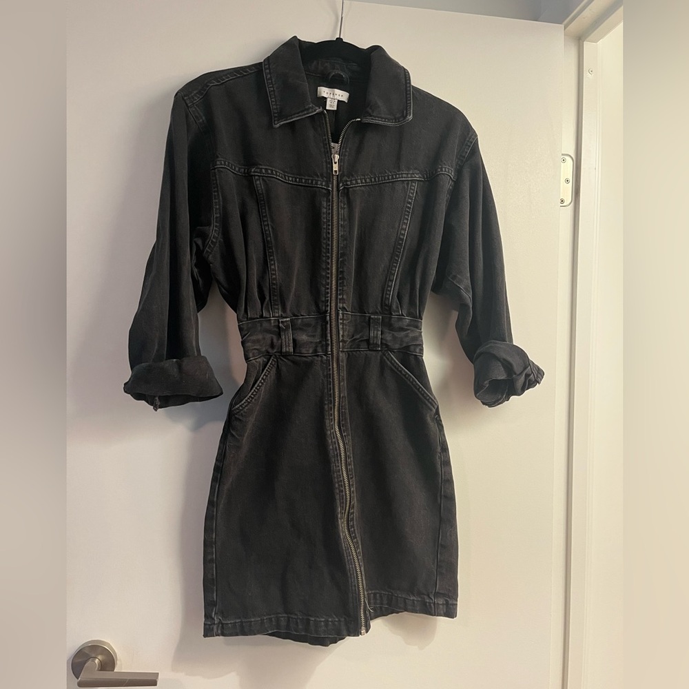 NWT Topshop Charcoal Denim Zip-Up Dress
